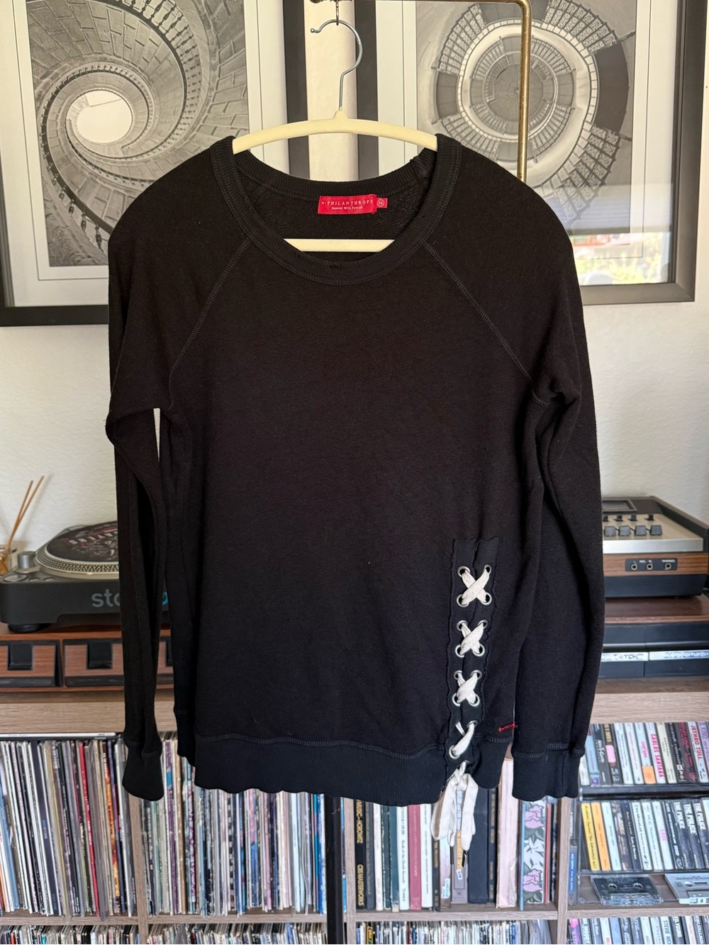 PHILANTHROPY Black Crewneck Sweatshirt with Side Lace-Up Detail